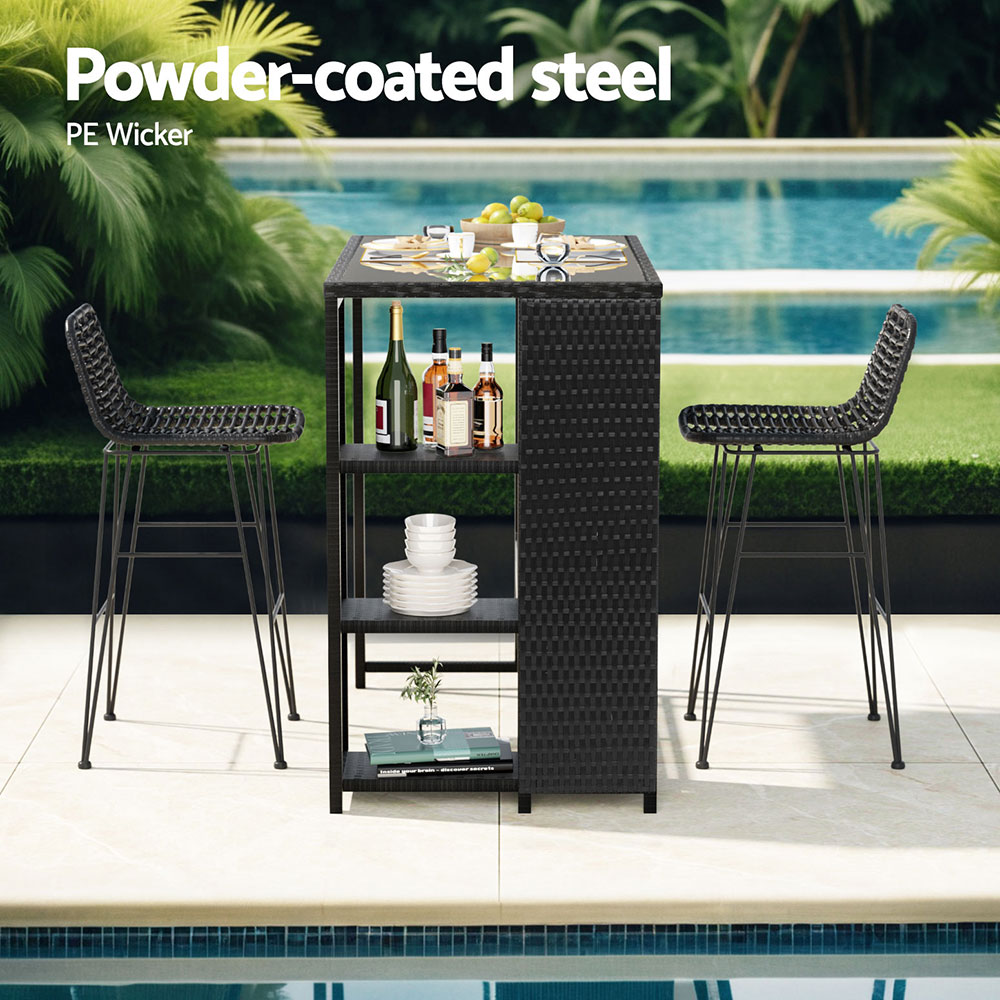 Gardeon Wicker Outdoor Bar Set Table and Chairs view 4