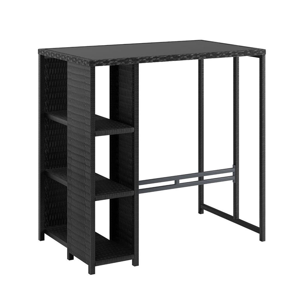 Gardeon Wicker Bar Table with Storage Shelves Black