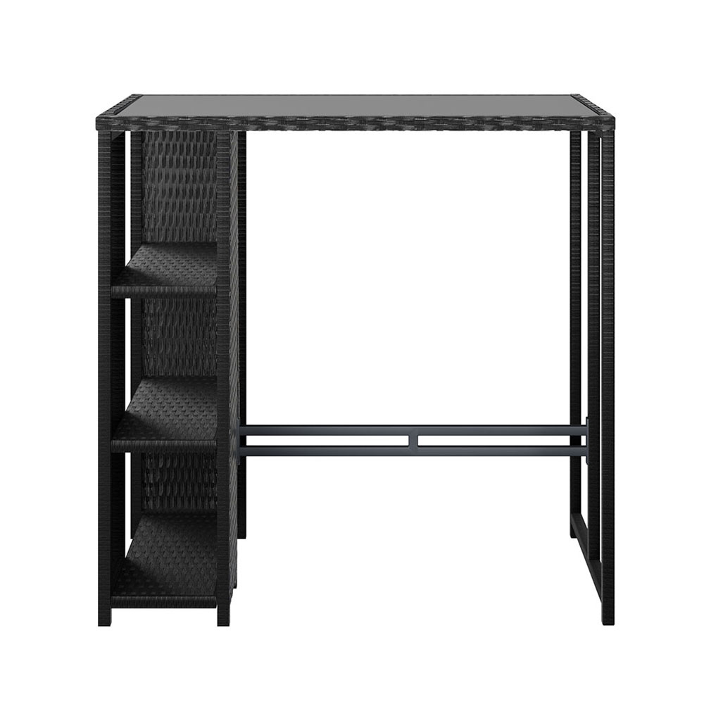 Gardeon Wicker Bar Table with Storage Shelves Black view 3