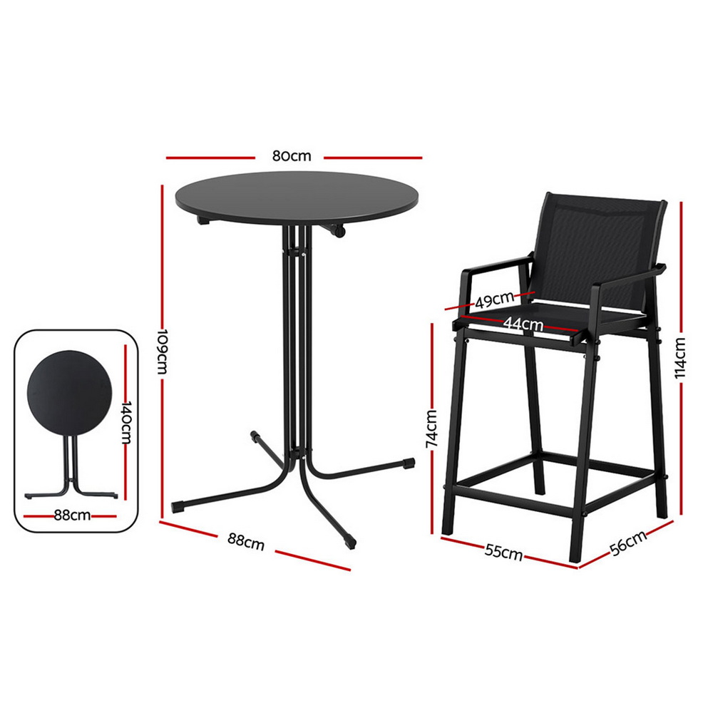 Gardeon 3 Piece Steel Bar Set Black view 2