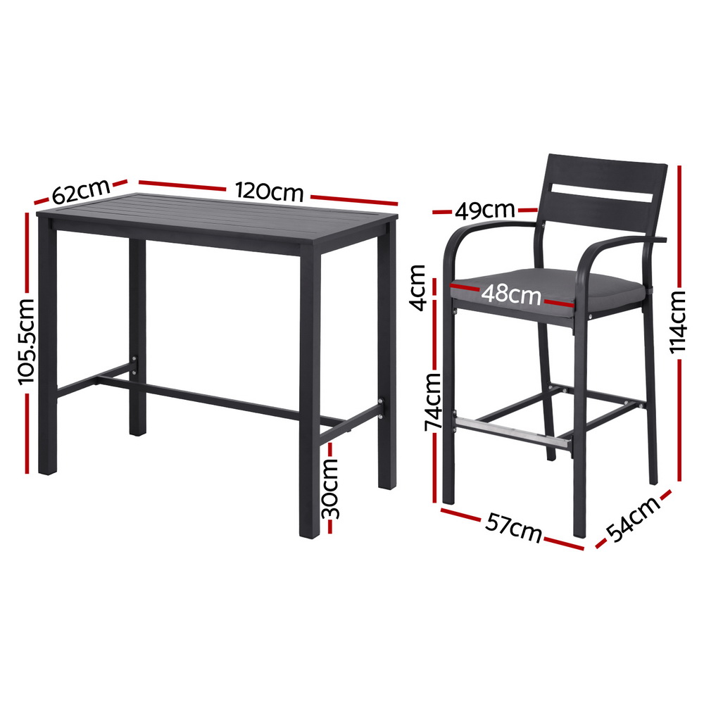 Gardeon Aluminium Outdoor Bar Set with Stools view 2