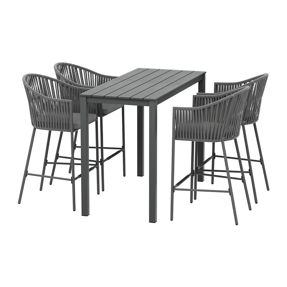 Gardeon 5-Piece Rope Outdoor Bar Set with Dining Table