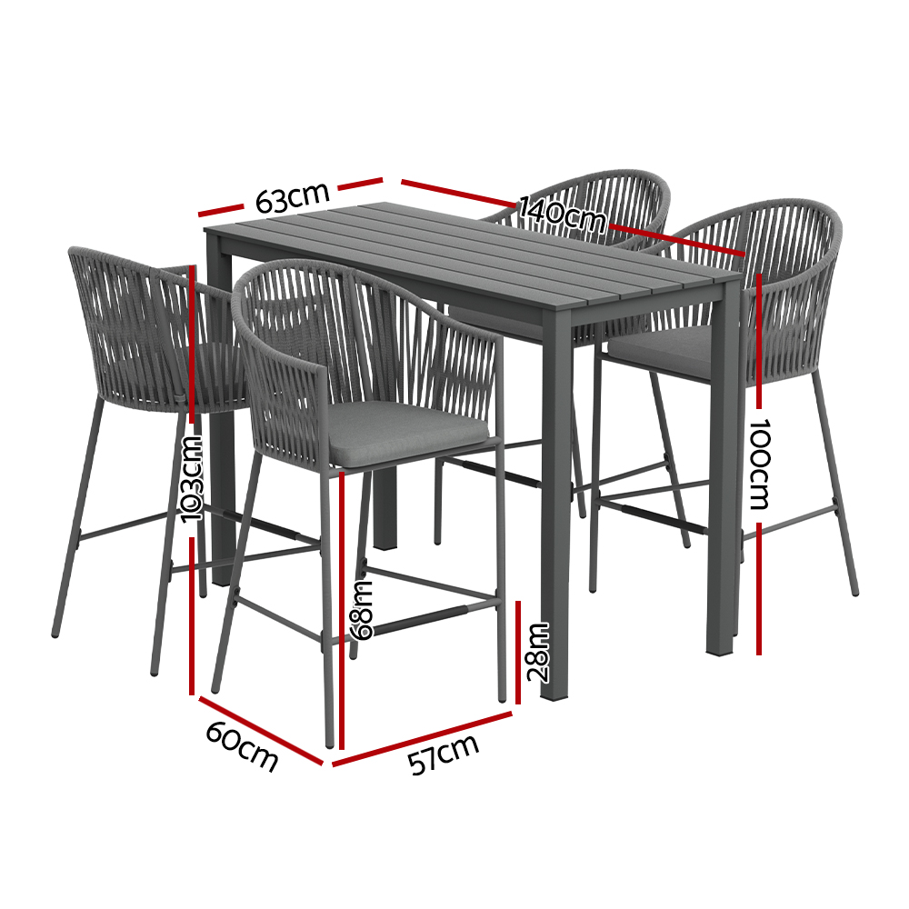 Gardeon 5-Piece Rope Outdoor Bar Set with Dining Table view 2
