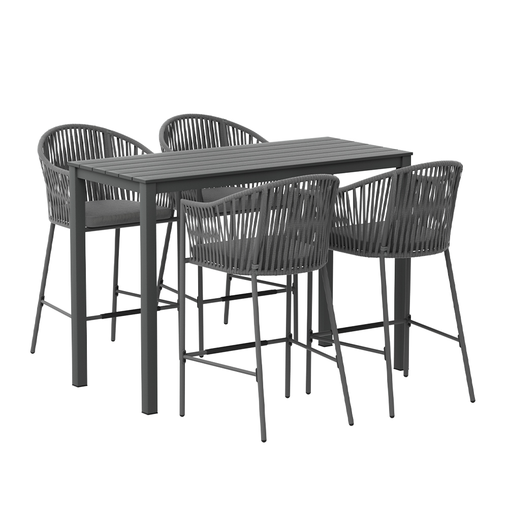 Gardeon 5-Piece Rope Outdoor Bar Set with Dining Table view 3