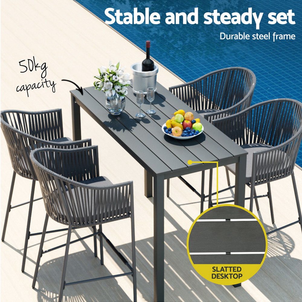 Gardeon 5-Piece Rope Outdoor Bar Set with Dining Table view 5