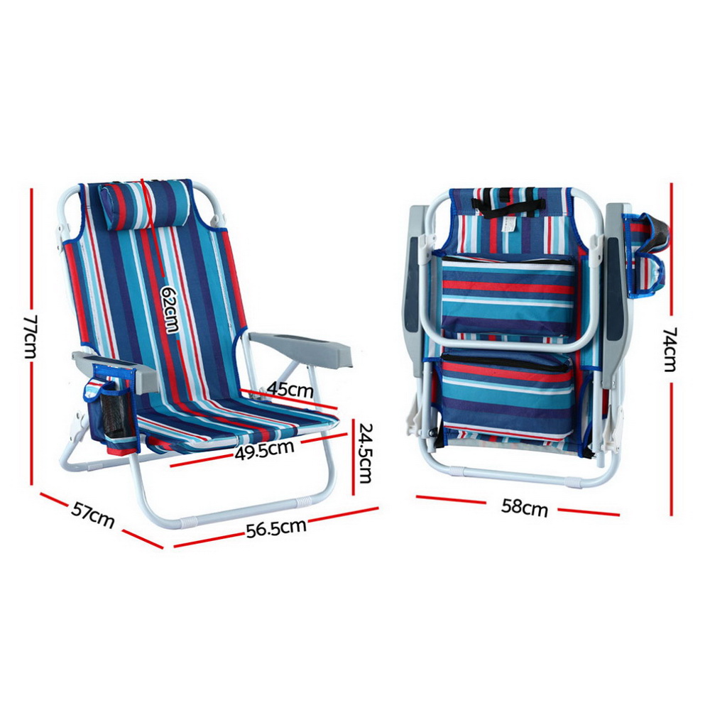 Gardeon Reclining Beach Chair Backpack Cooler Blue view 2