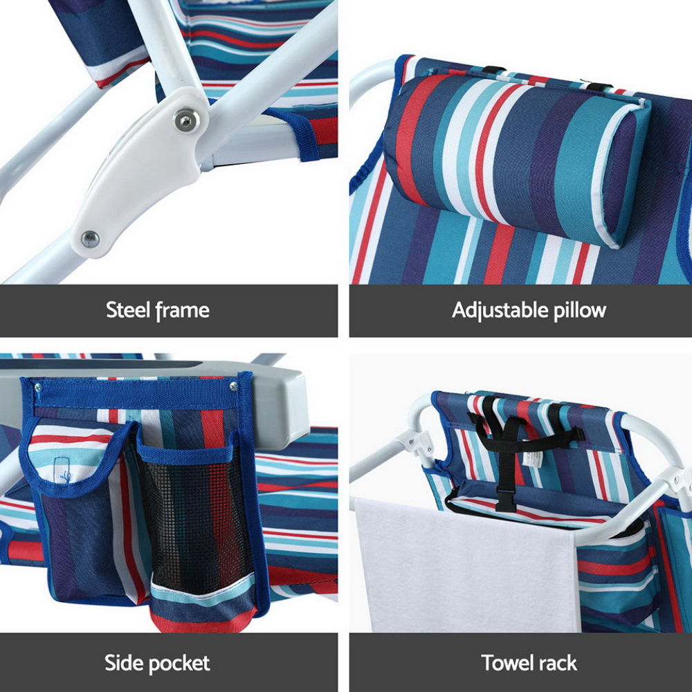 Gardeon Reclining Beach Chair Backpack Cooler Blue view 5