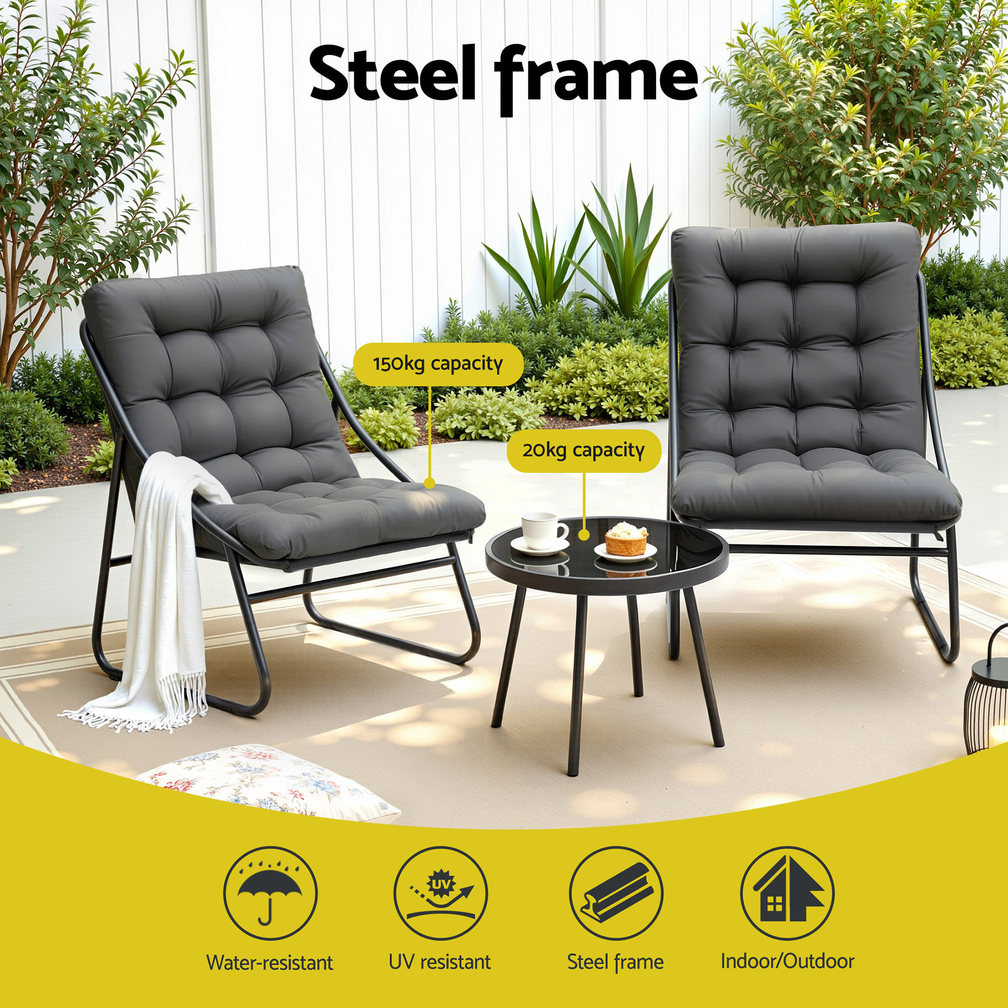 Gardeon 3 Piece Steel Bistro Set Textilene view 4
