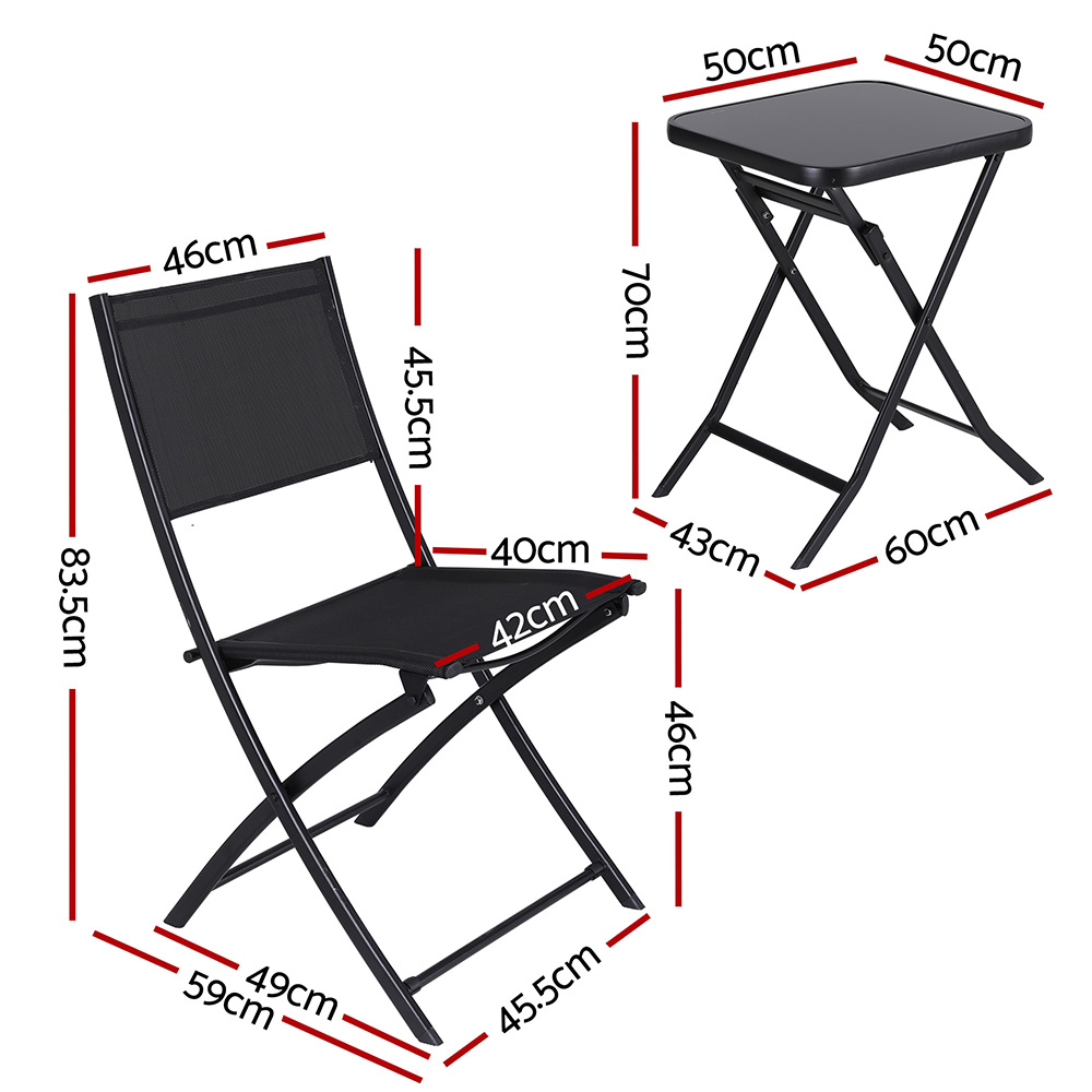 Gardeon Foldable 3-Piece Bistro Set Steel view 2