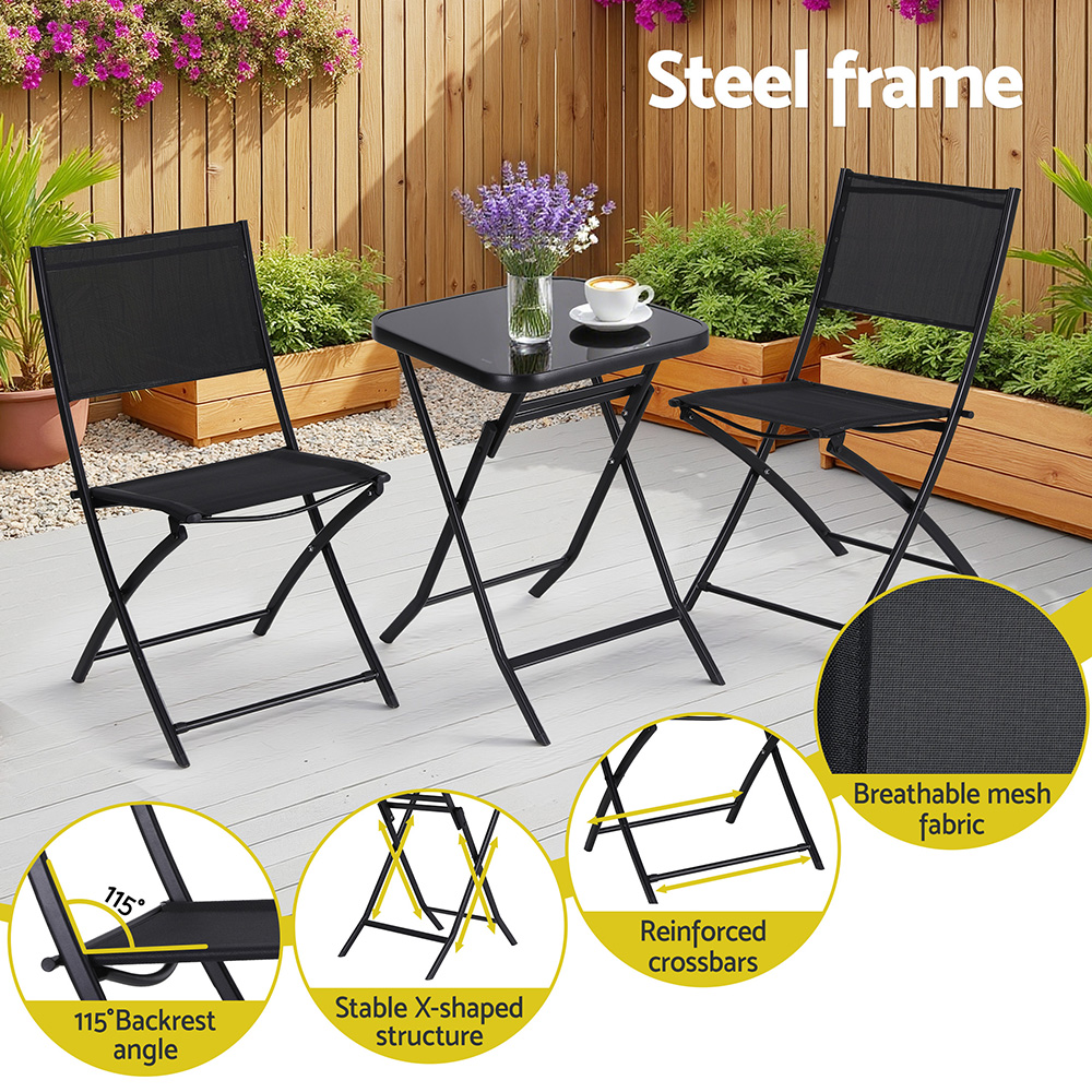 Gardeon Foldable 3-Piece Bistro Set Steel view 4