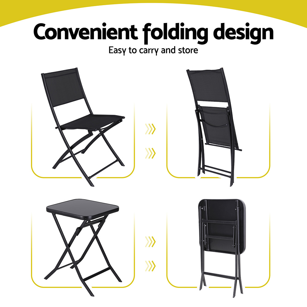 Gardeon Foldable 3-Piece Bistro Set Steel view 5