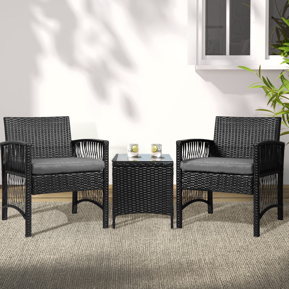 Gardeon 3 Piece Wicker Bistro Set Galvanised Steel