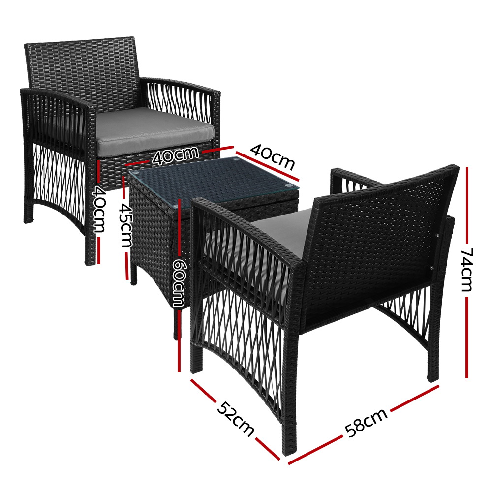 Gardeon 3 Piece Wicker Bistro Set Galvanised Steel view 2