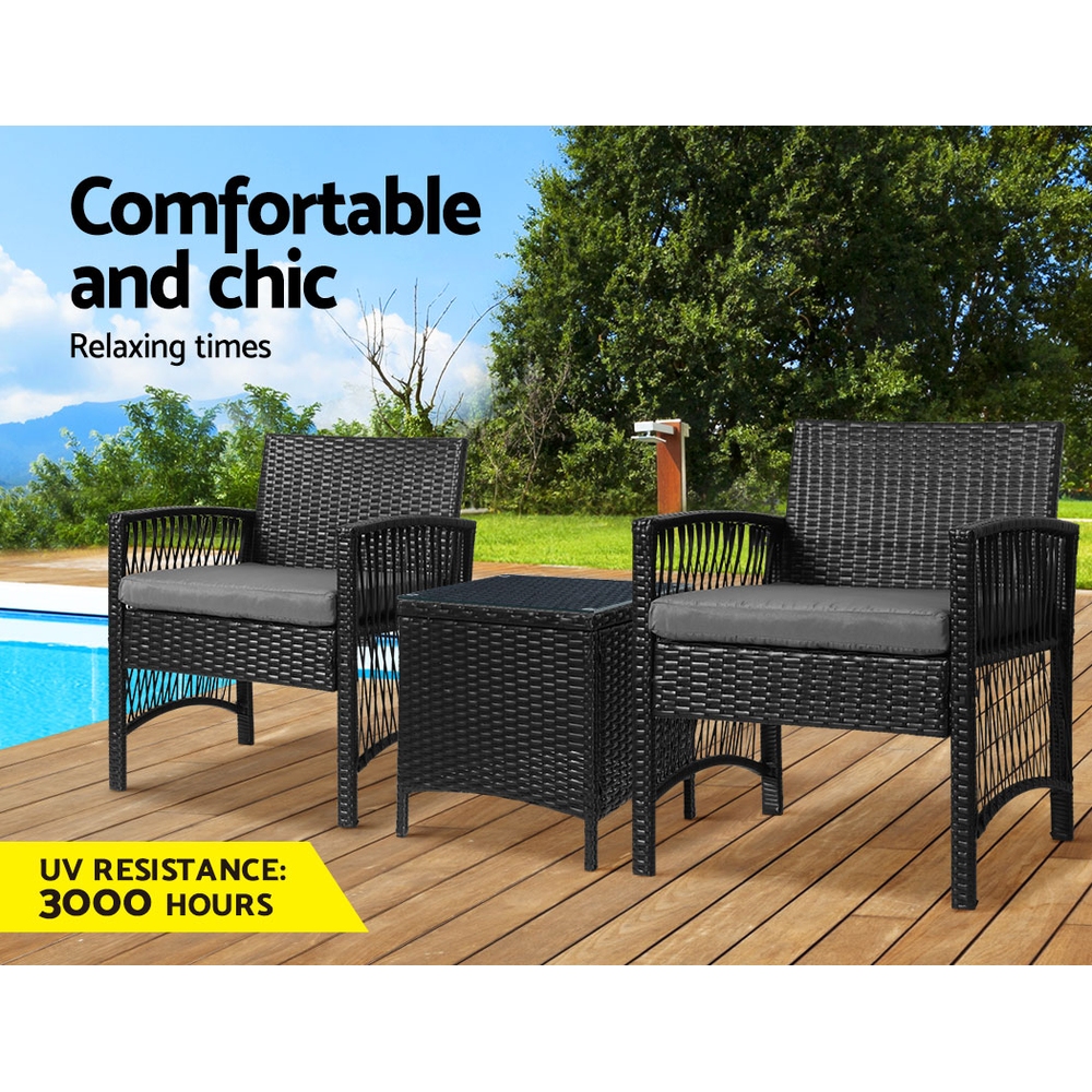 Gardeon 3 Piece Wicker Bistro Set Galvanised Steel view 4