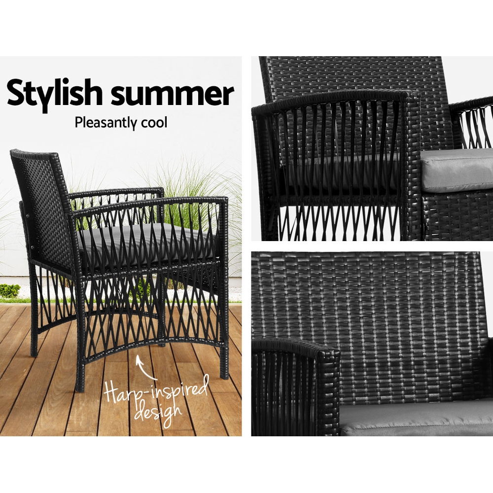 Gardeon 3 Piece Wicker Bistro Set Galvanised Steel view 5