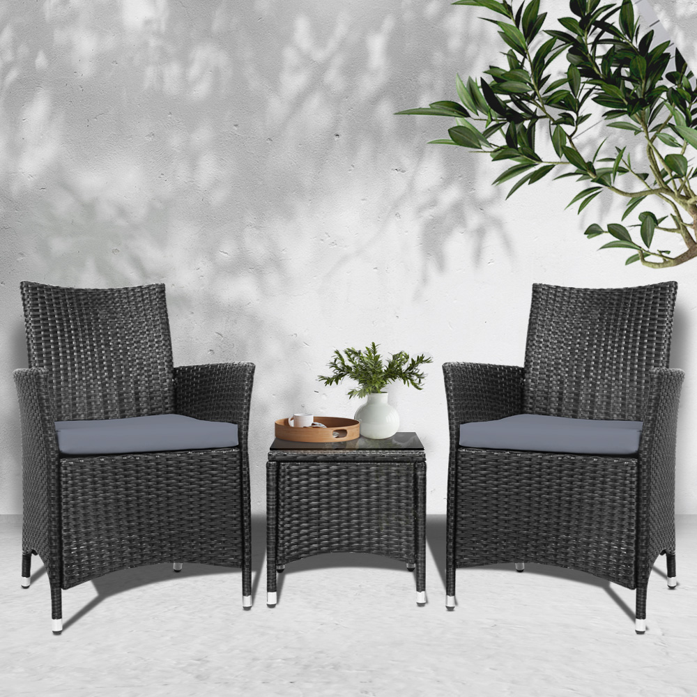 Gardeon 3 Piece Wicker Bistro Set All Black