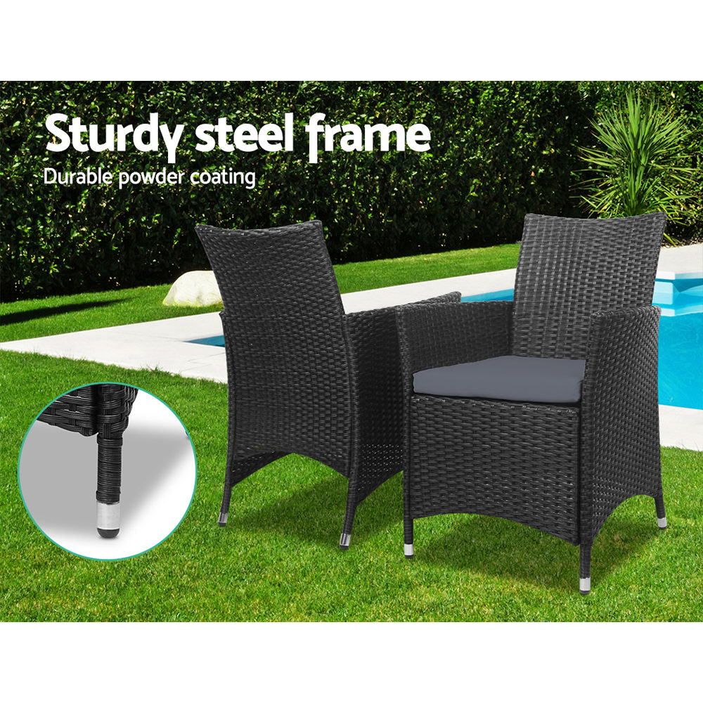 Gardeon 3 Piece Wicker Bistro Set All Black view 4