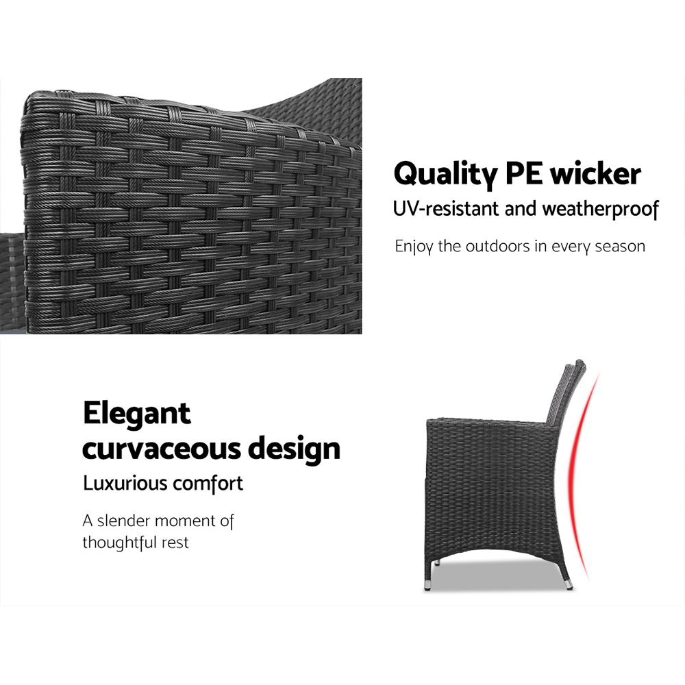Gardeon 3 Piece Wicker Bistro Set All Black view 5