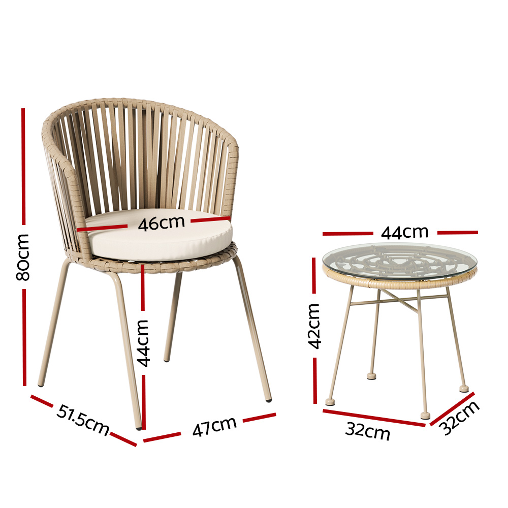 Gardeon 3 Piece Rope Bistro Set Beige view 2