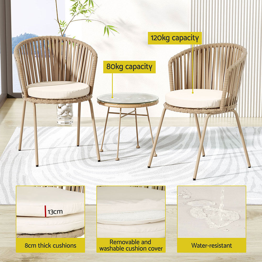 Gardeon 3 Piece Rope Bistro Set Beige view 5