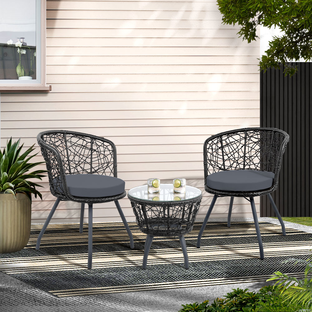 Gardeon 3 Piece Round Rattan Bistro Set