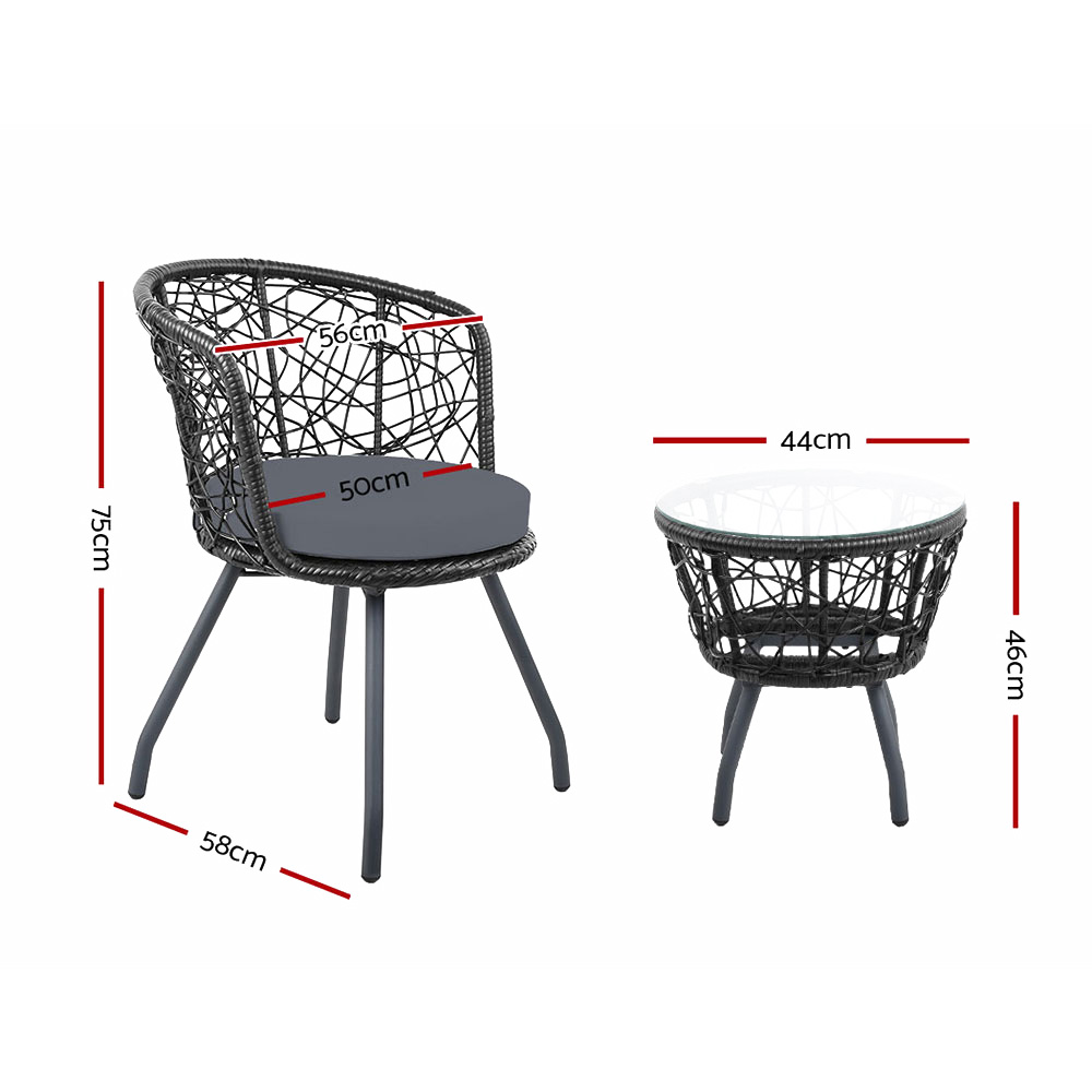 Gardeon 3 Piece Round Rattan Bistro Set view 2