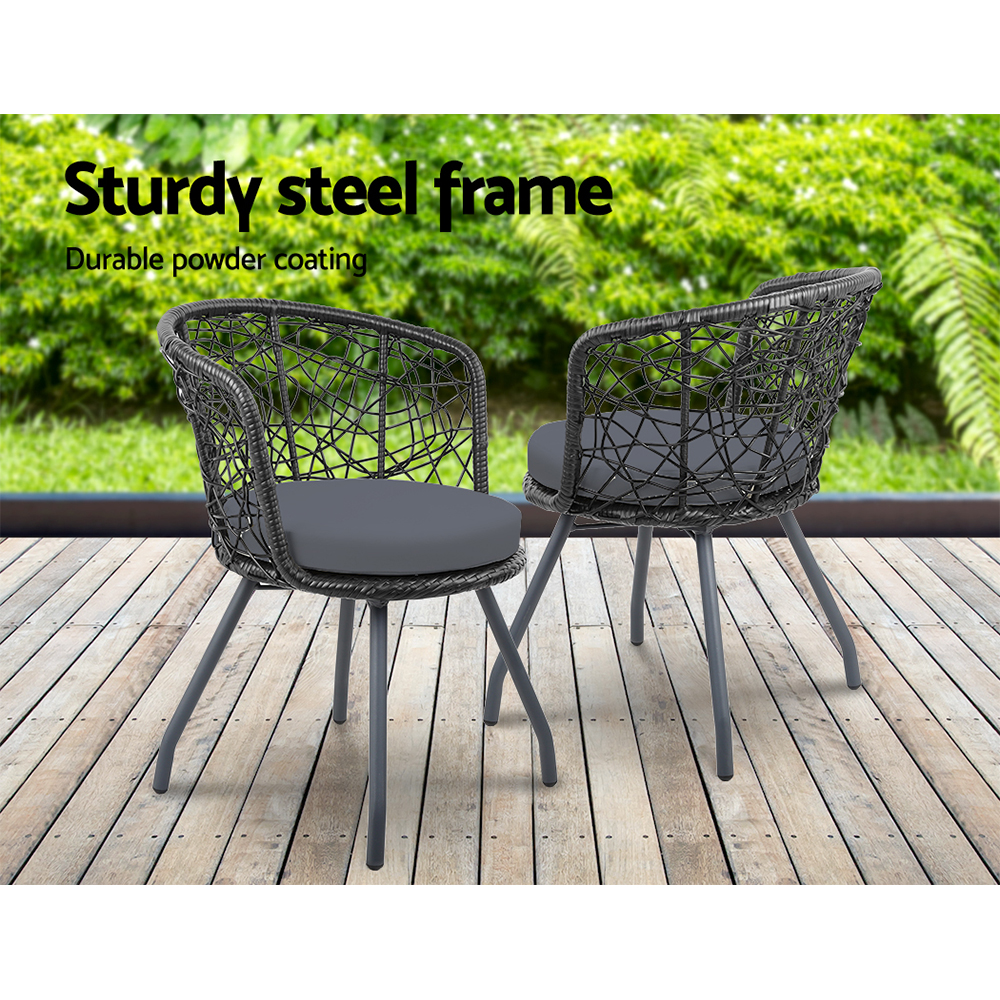 Gardeon 3 Piece Round Rattan Bistro Set view 3