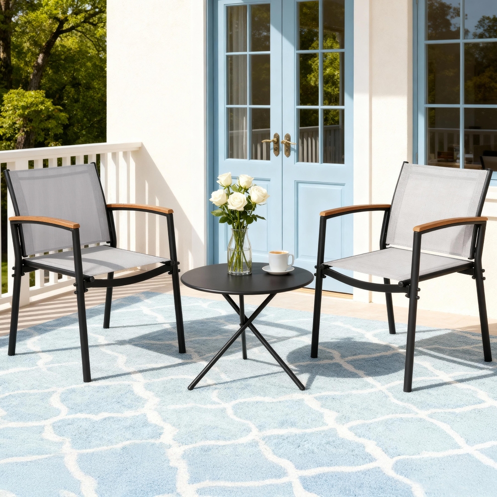 Gardeon 3PC Steel Bistro Set Textilene Dining Chairs Grey