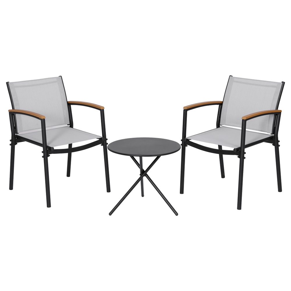 Gardeon 3PC Steel Bistro Set Textilene Dining Chairs Grey view 2