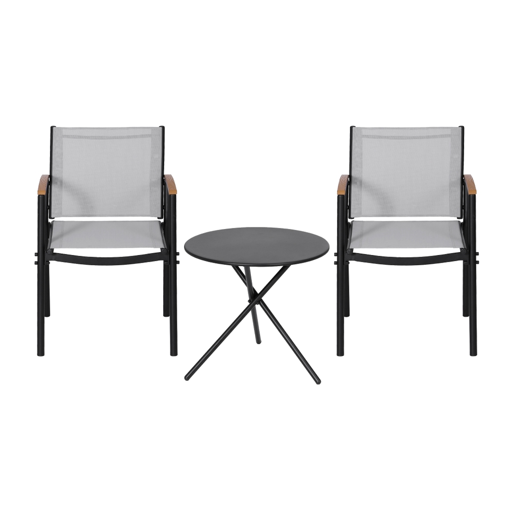 Gardeon 3PC Steel Bistro Set Textilene Dining Chairs Grey view 4