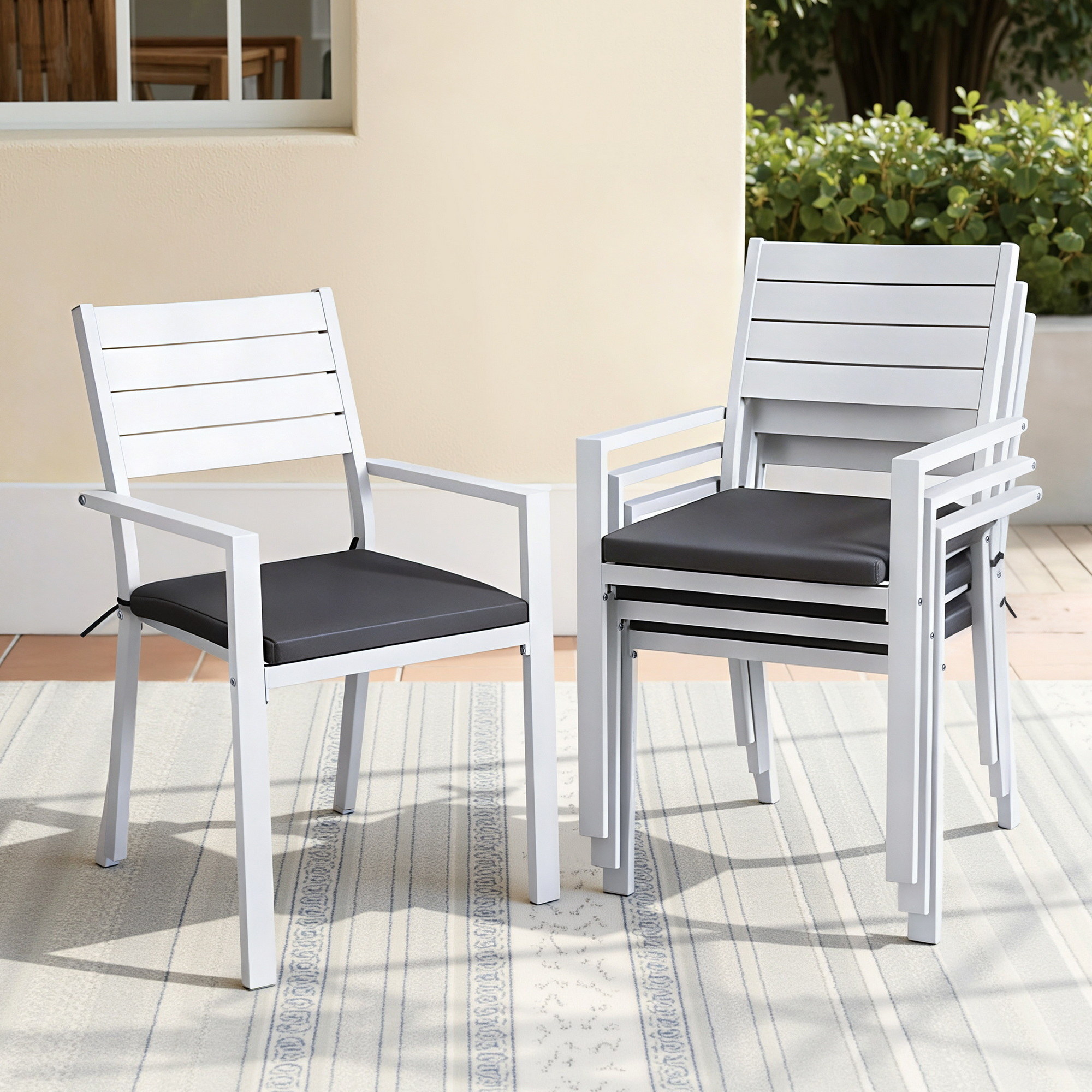 Gardeon 4PC Stackable Aluminium Dining Chairs White
