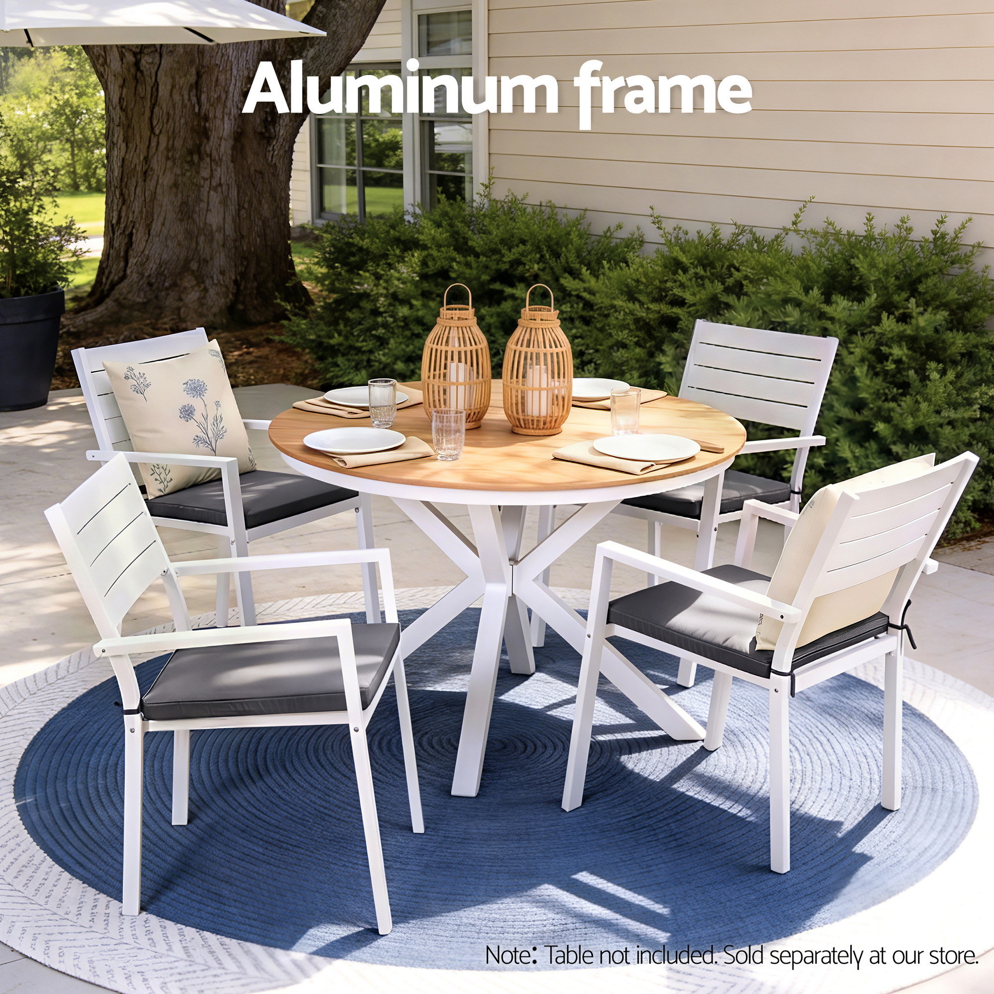 Gardeon 4PC Stackable Aluminium Dining Chairs White view 4