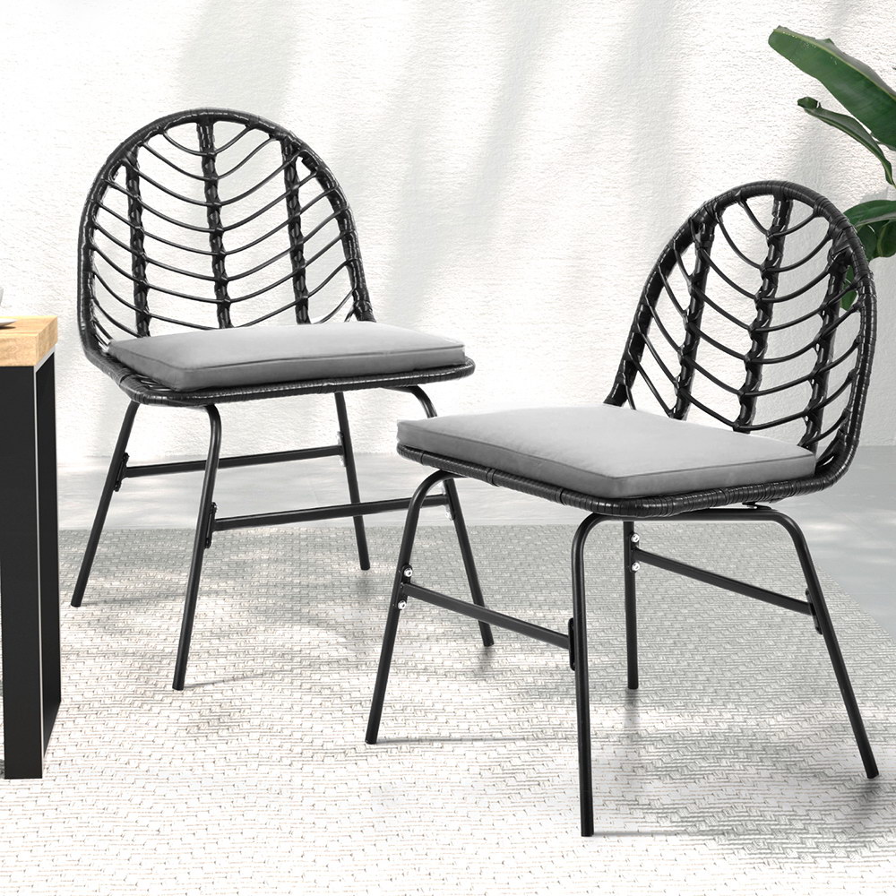 Gardeon 2 Piece Wicker Dining Chair Black