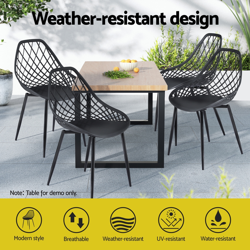 Gardeon 4PC PP Dining Chairs Easy Clean Black view 4