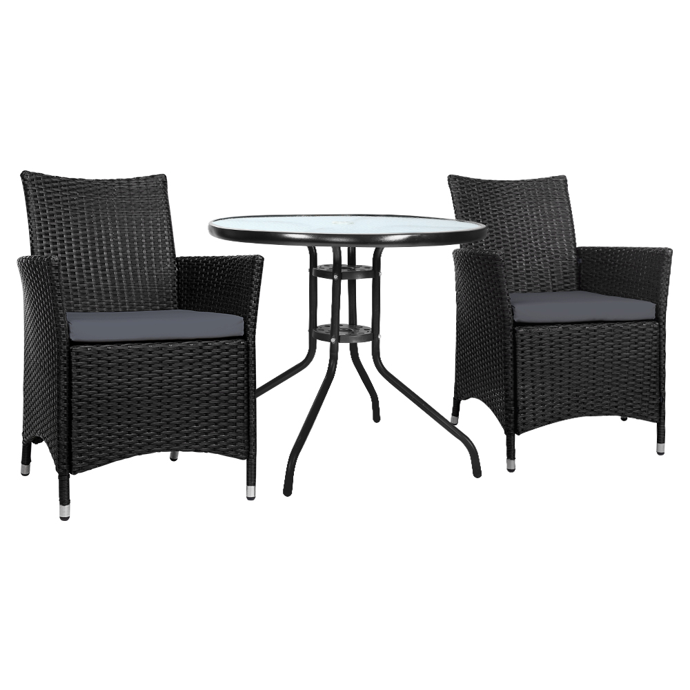 Gardeon 3 Piece Rattan Bistro Set Cushioned