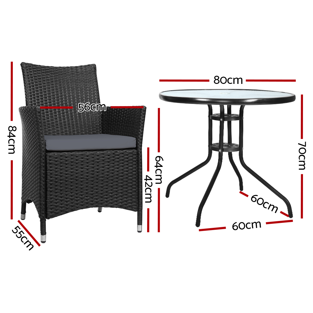 Gardeon 3 Piece Rattan Bistro Set Cushioned view 2