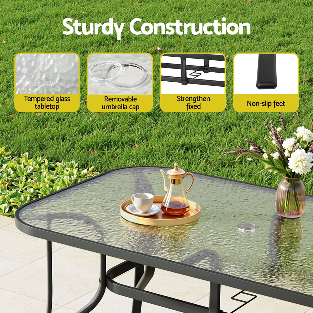 Gardeon Steel Frame Dining Table Parasol Hole view 5