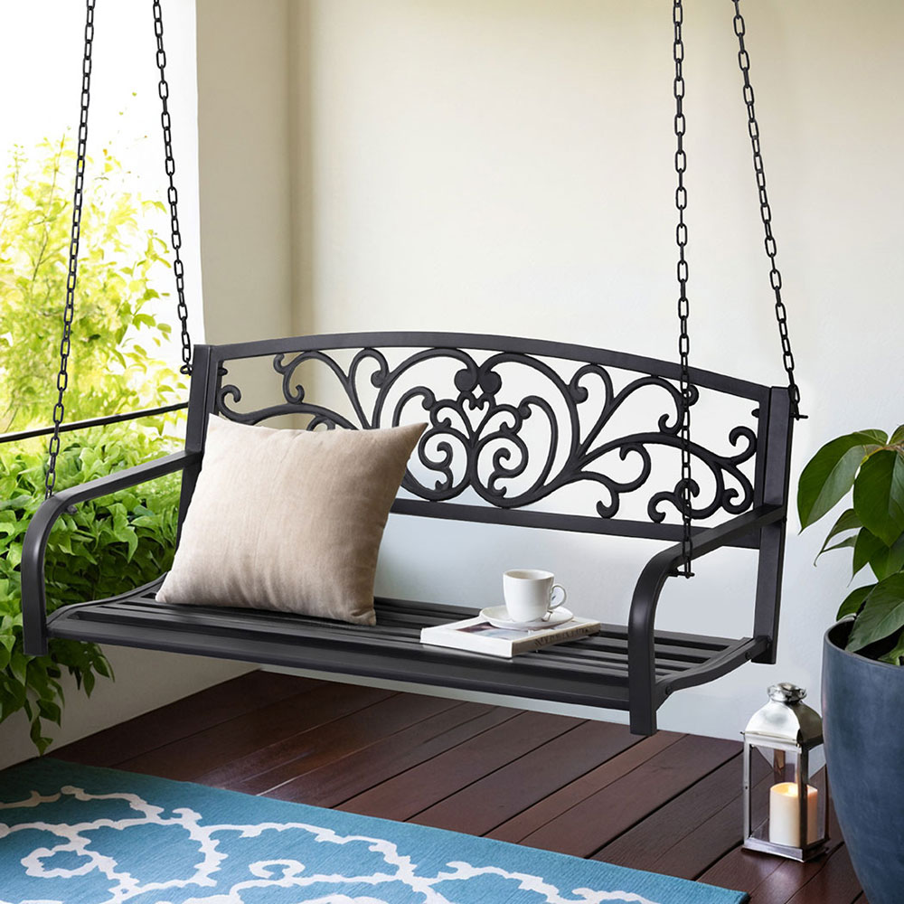 Gardeon Floral Porch Swing Chair 2-Seater Black