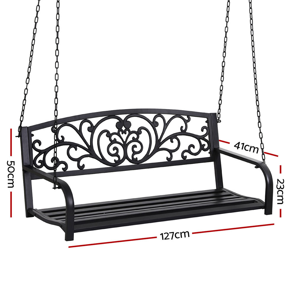 Gardeon Floral Porch Swing Chair 2-Seater Black view 2
