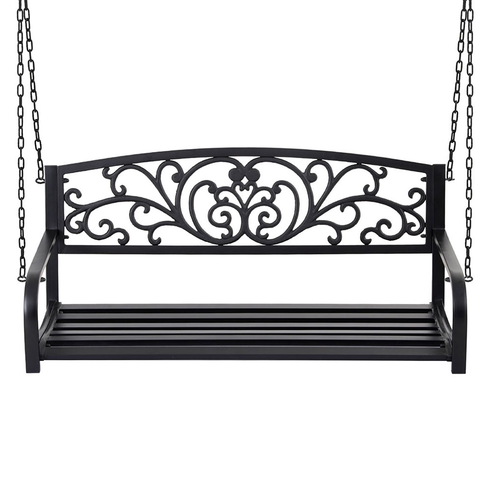 Gardeon Floral Porch Swing Chair 2-Seater Black view 3