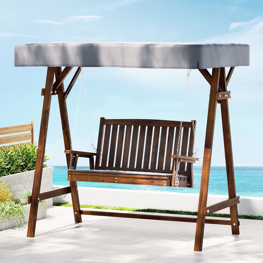 Gardeon Wooden 2 Seater Swing Chair Cushion Charcoal