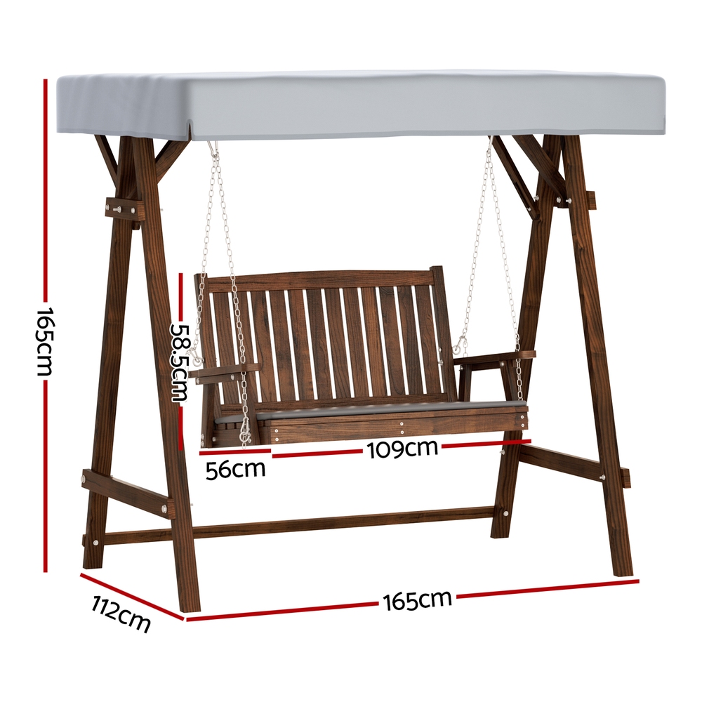 Gardeon Wooden 2 Seater Swing Chair Cushion Charcoal view 2