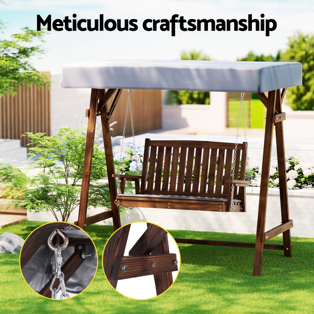 Gardeon Wooden 2 Seater Swing Chair Cushion Charcoal view 4