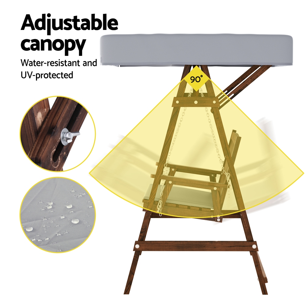 Gardeon Wooden 2 Seater Swing Chair Cushion Charcoal view 5