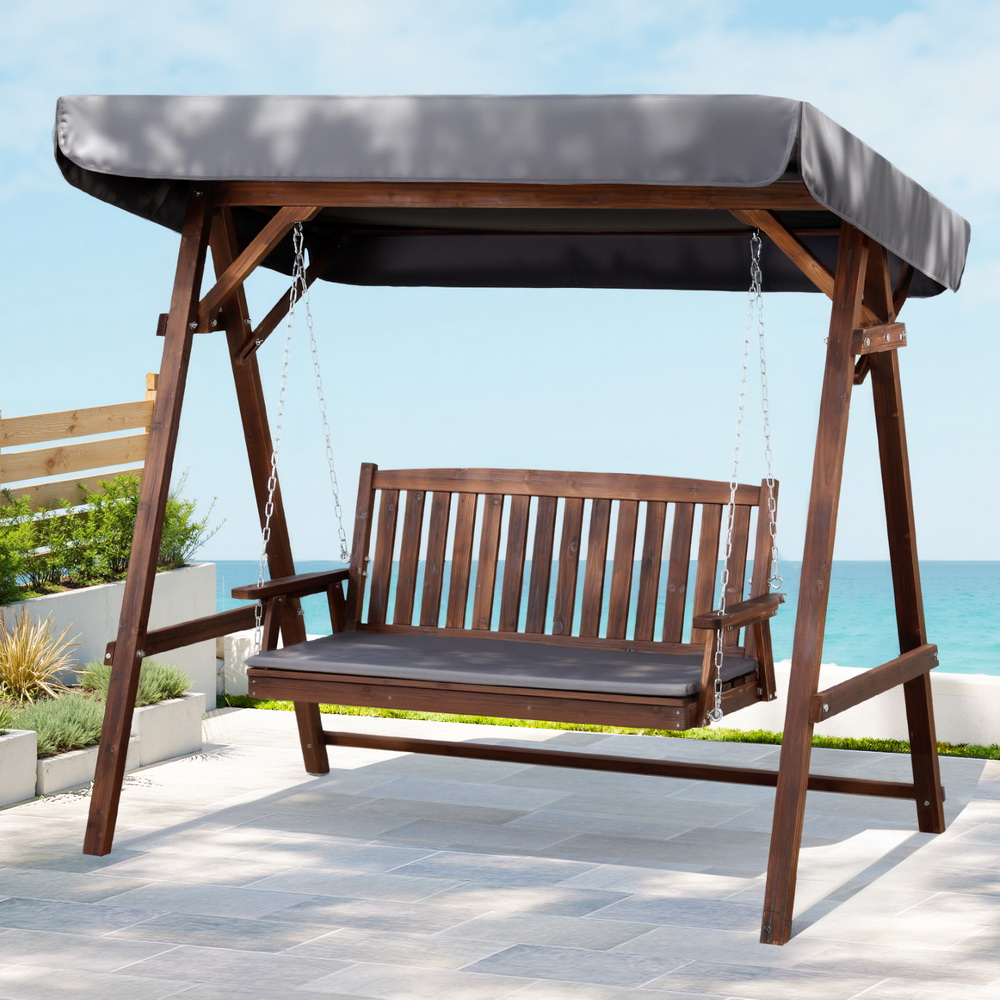 Gardeon Wooden Swing Chair Canopy 3-Seater Garden Bench
