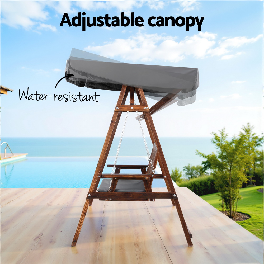 Gardeon Wooden Swing Chair Canopy 3-Seater Garden Bench view 3
