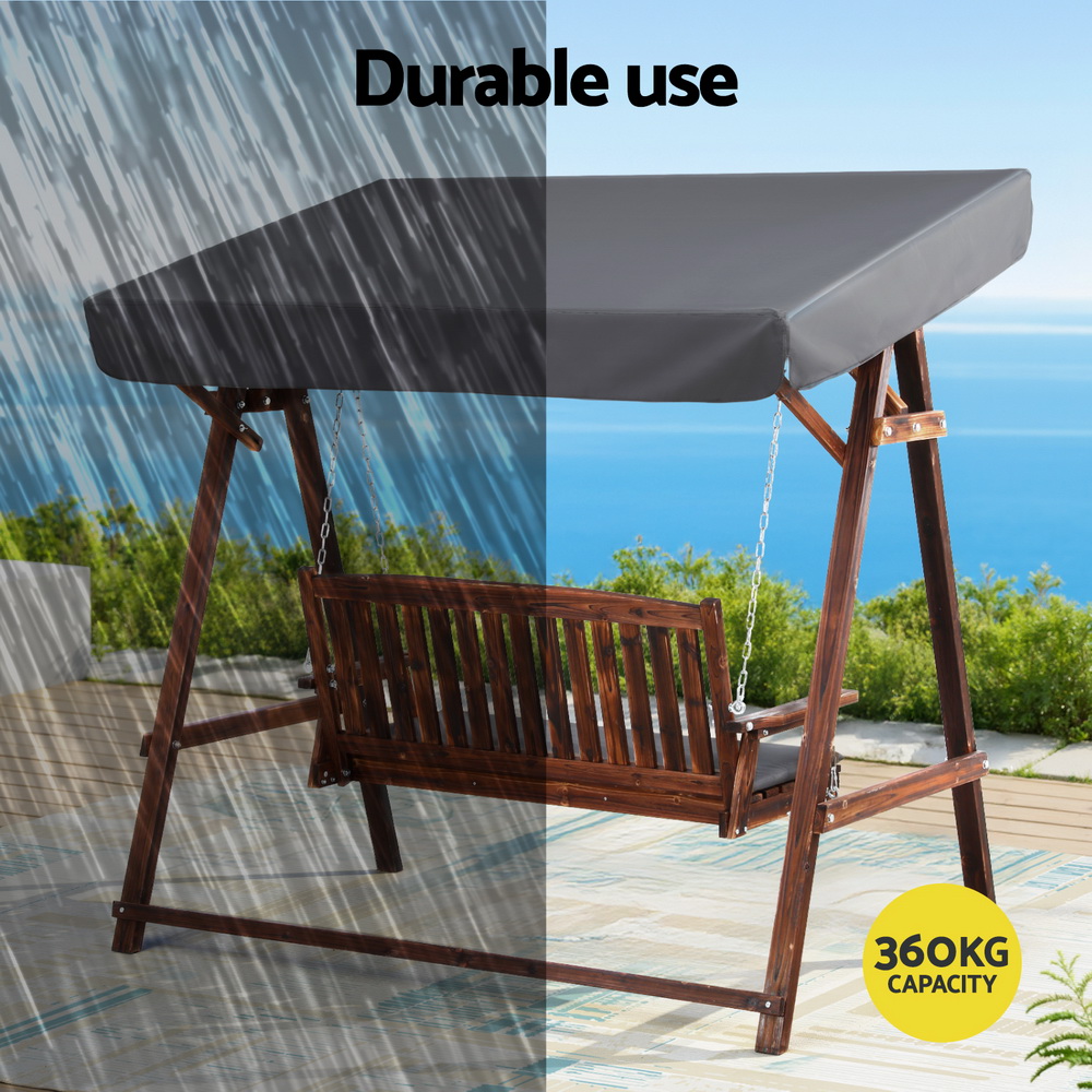 Gardeon Wooden Swing Chair Canopy 3-Seater Garden Bench view 4
