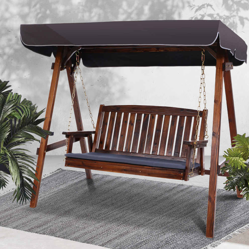Gardeon Wooden Swing Chair Canopy 3-Seater Garden Bench view 5