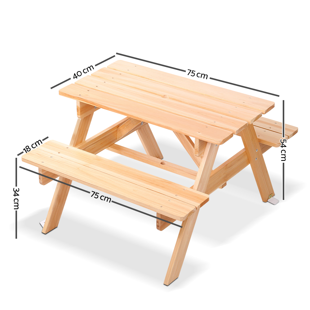 Keezi Kids Wooden Outdoor Table and Chairs Picnic Set view 2