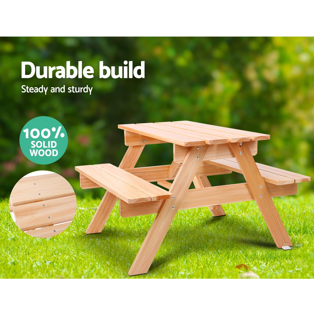 Keezi Kids Wooden Outdoor Table and Chairs Picnic Set view 3